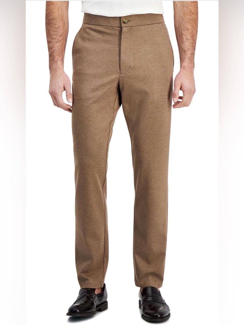 Alfani Men’s Heathered SOFT Knit Straight Leg Pants Jogger Khaki Brown 38x28.5